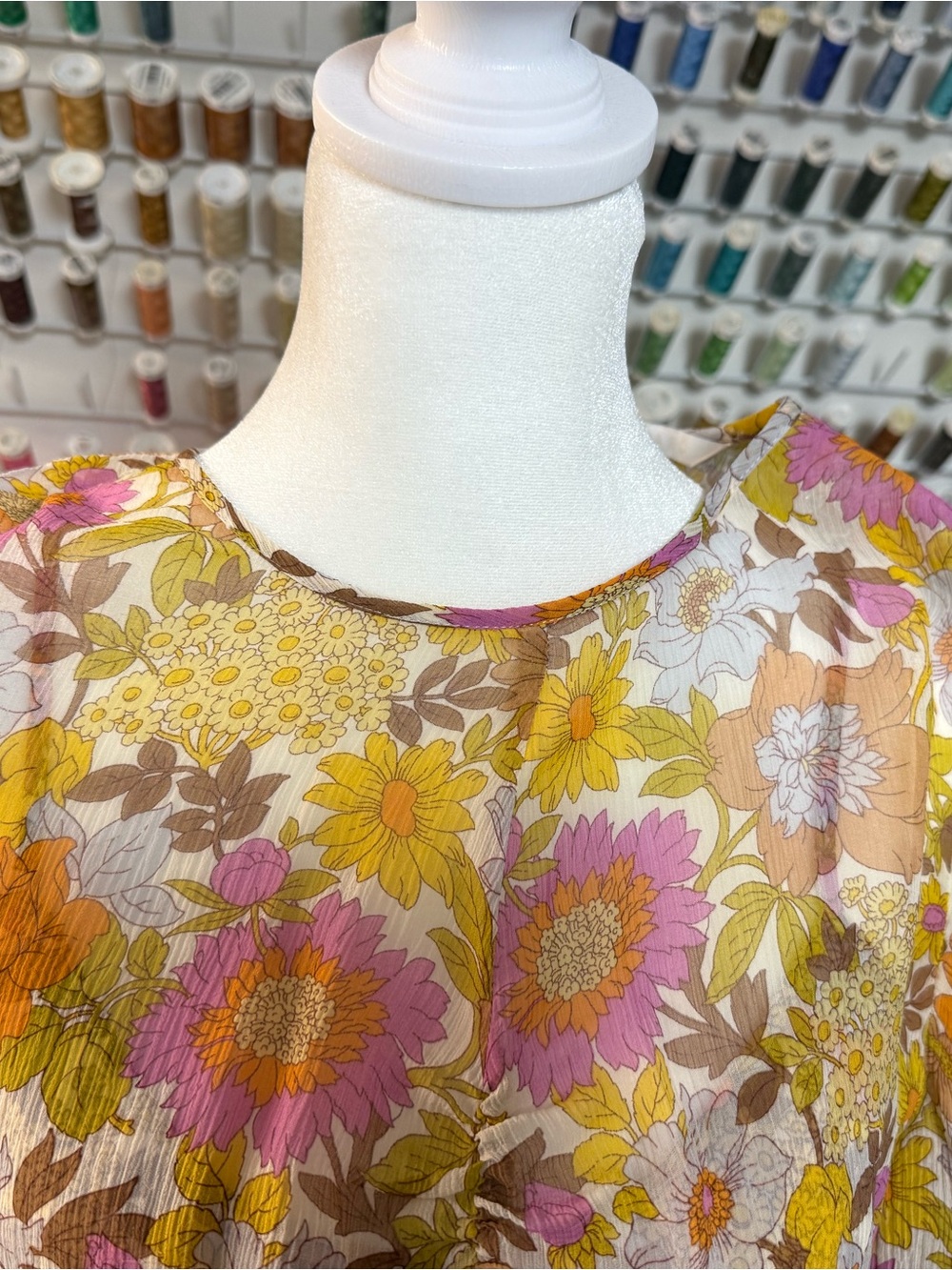 Veronica Beard Floral Sheer dress in Yellow, Pink & Brown